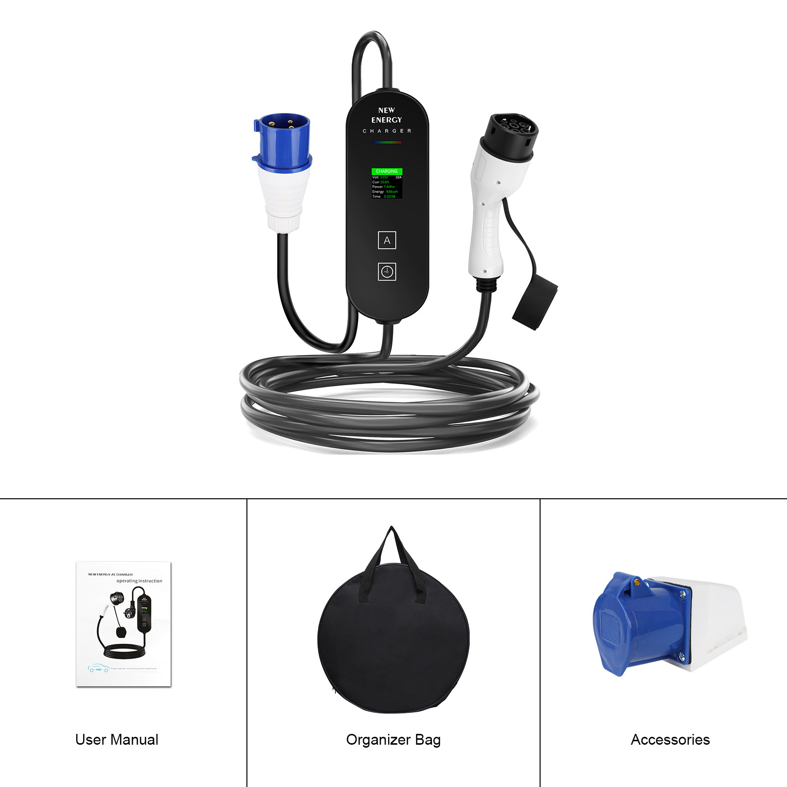 EU/UKプラグ CEE 32A/16A ポータブルEV充電 - Portable Ev Charger 32A Type 2 Cee Plug のレビューと価格